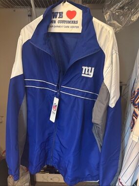 NFL Royal Blue, White & Gray Bomber Jacket with NY Logo